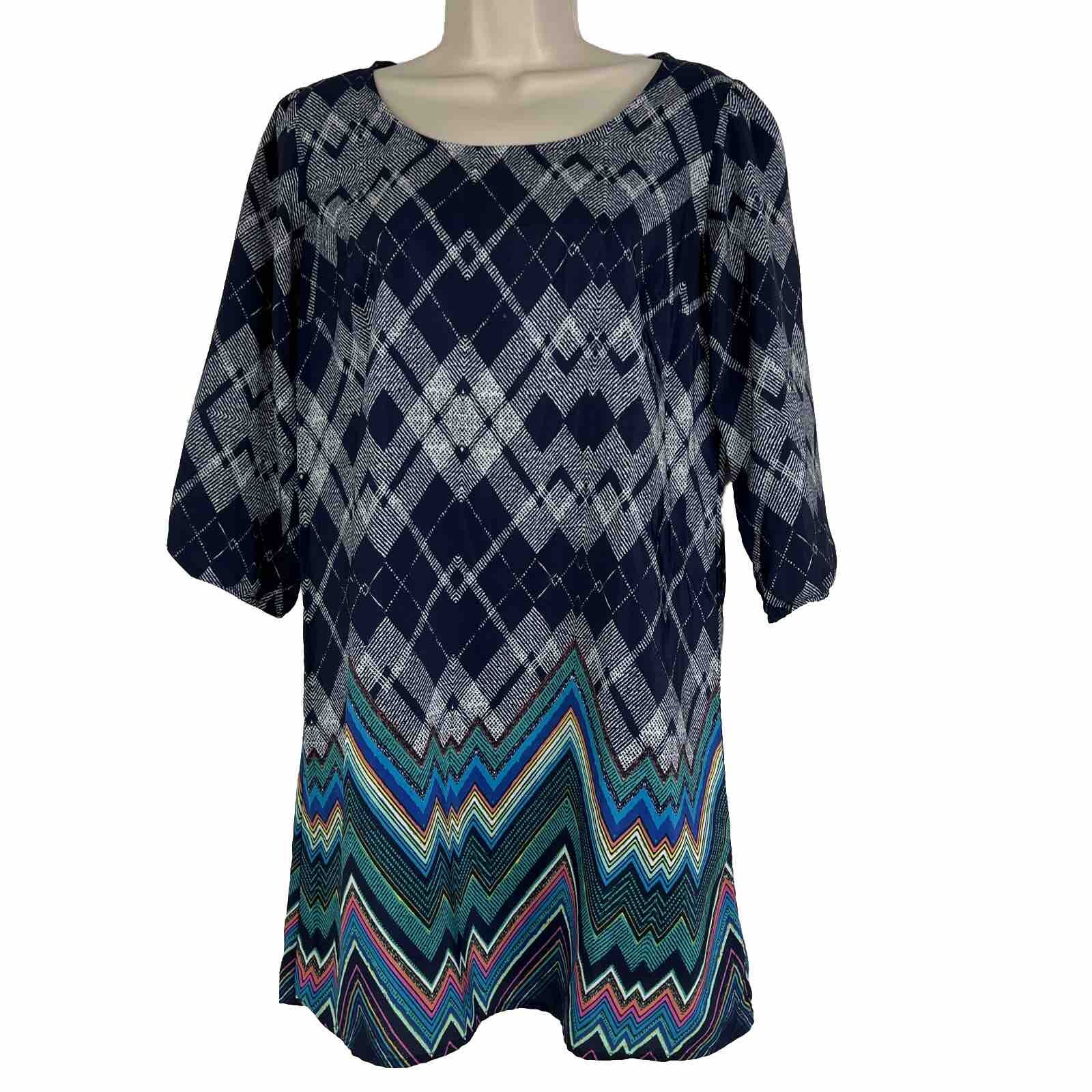 Be Bop Shift Dress Women’s Medium Half Sleeve Knee Length Lightweight Geometric