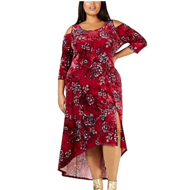 NY Collection Womens Plus Size 2XP Wine Victoria Floral Half Sleeve Dress NEW