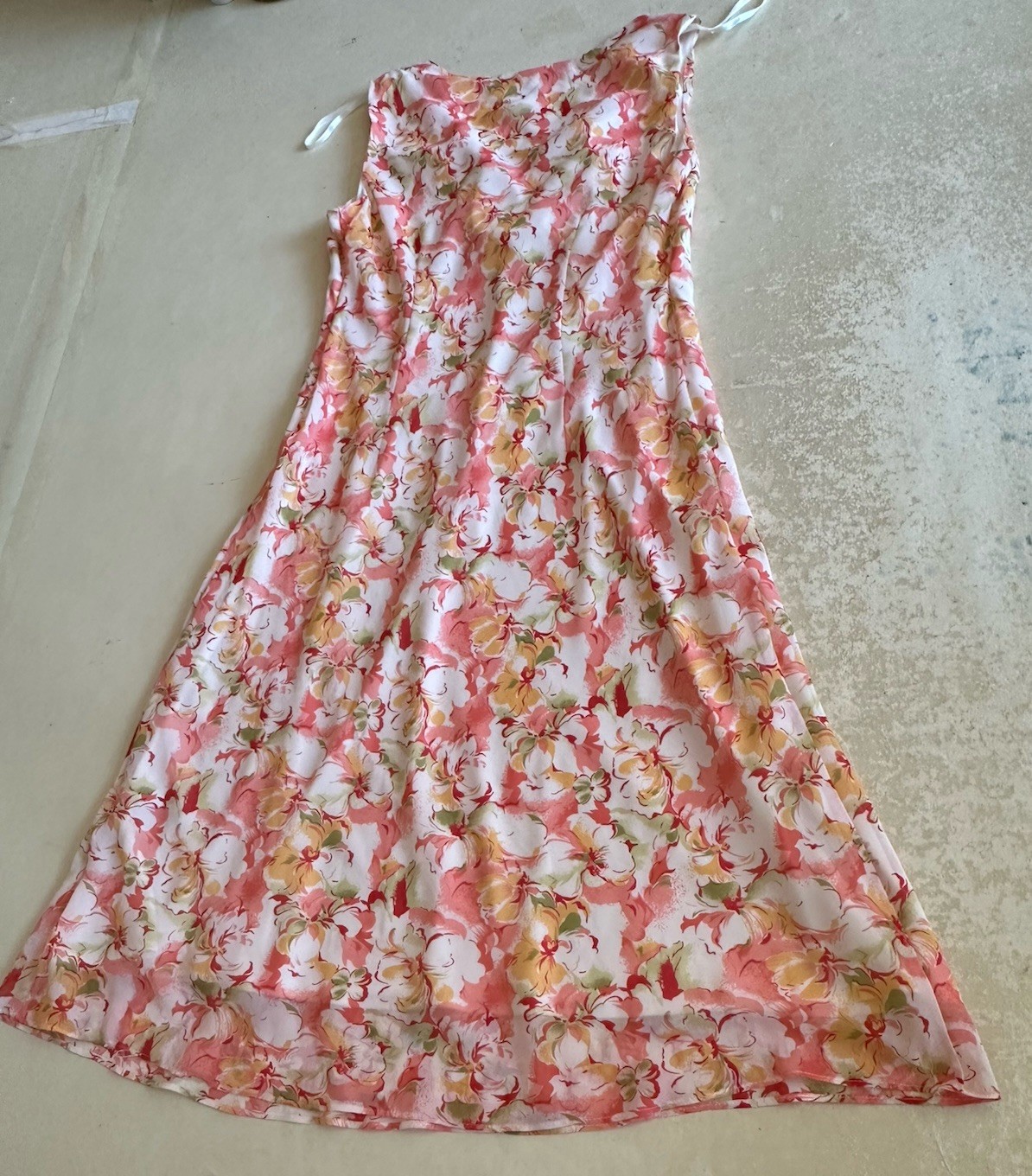 J.B.S. Womens Peach White Yellow Green Sleeveless Chiffon Midi Dress Sz 16 Pre-o