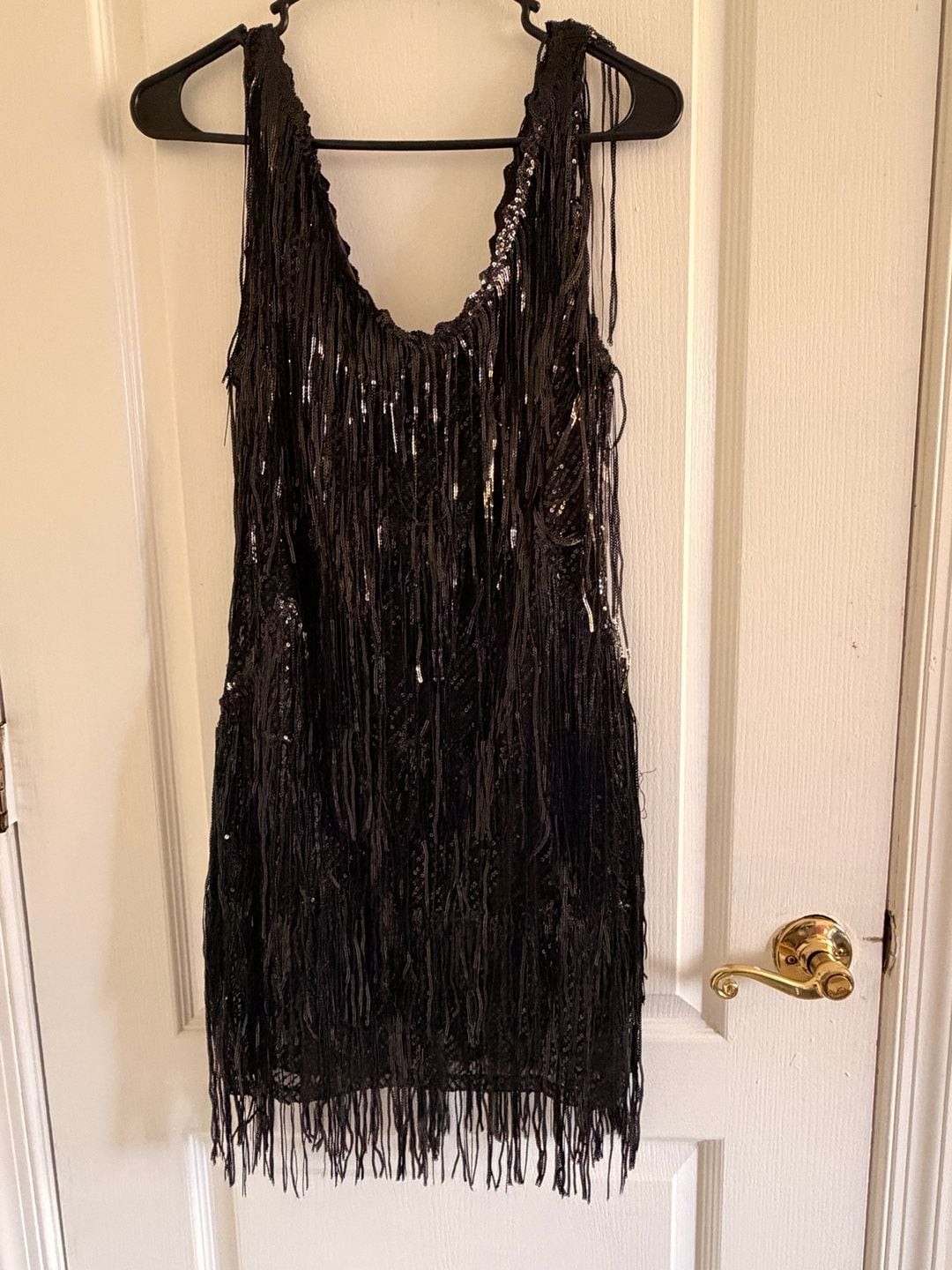 Black Sleeveless Sequin and Fringe Embellished Mini Dress