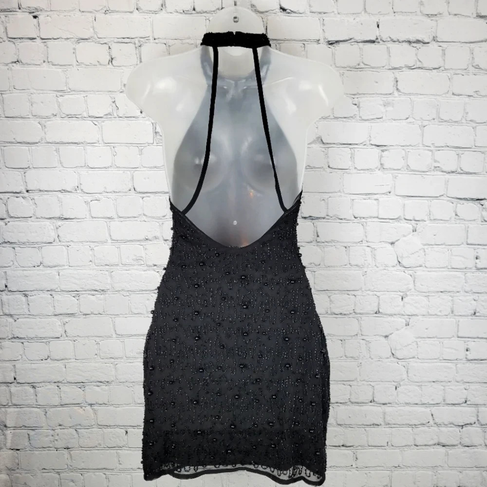 NWT Windsor Size M Black Beaded Backless Bodycon Mini Dress