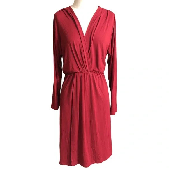 FRAICHE by J Red V-Neck Faux Wrap Stretch Knit Dress Size L = 12/14 Nordstrom
