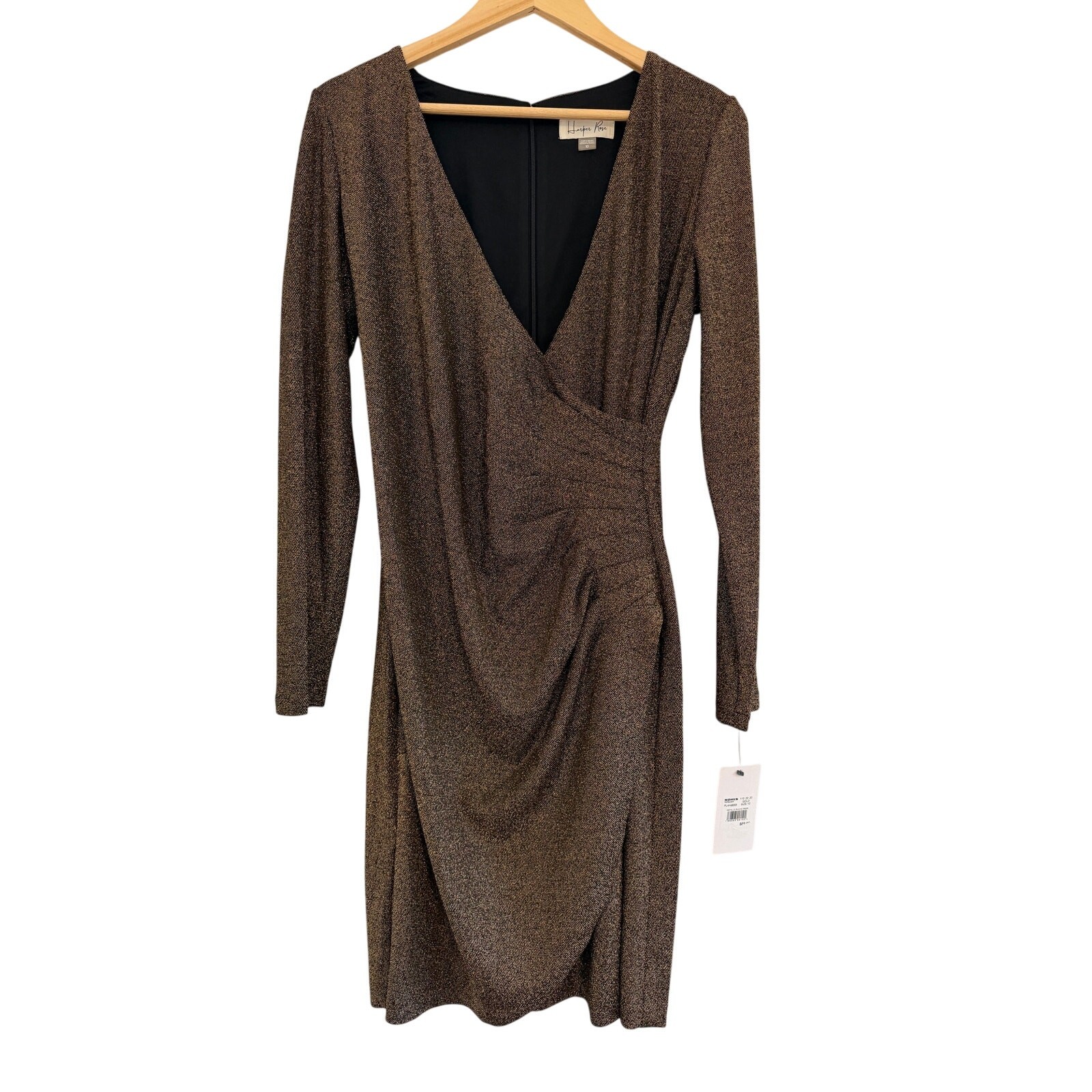 NWT Harper Rose Glitter Ruched Cocktail Dress Womens Sz 10 Brown Glam Event Gala