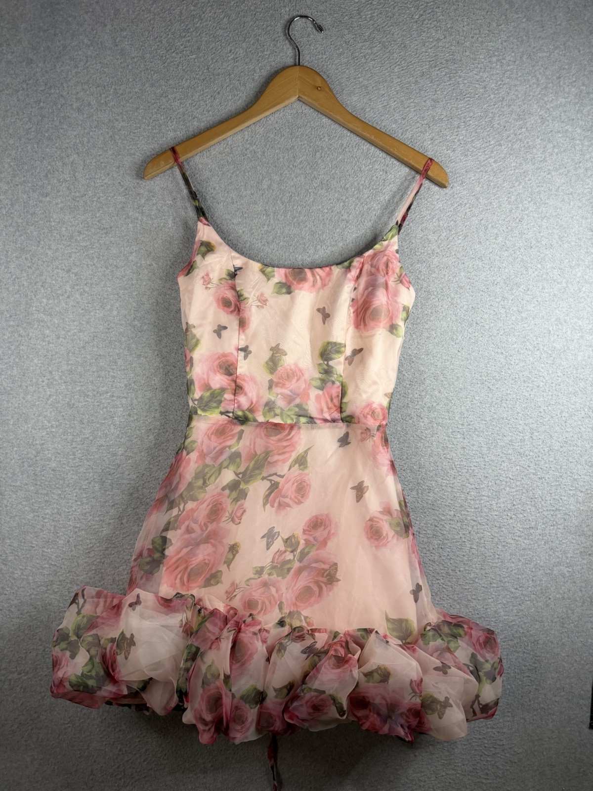 Akira Dress Womens Small Pink Floral Mini Chiffon Ruffle Chic Date Babydoll Y2K