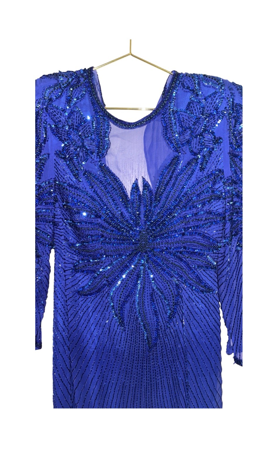 Vintage Niteline Blue Silk Sequin Beaded Dress Size 6 P2P 18”