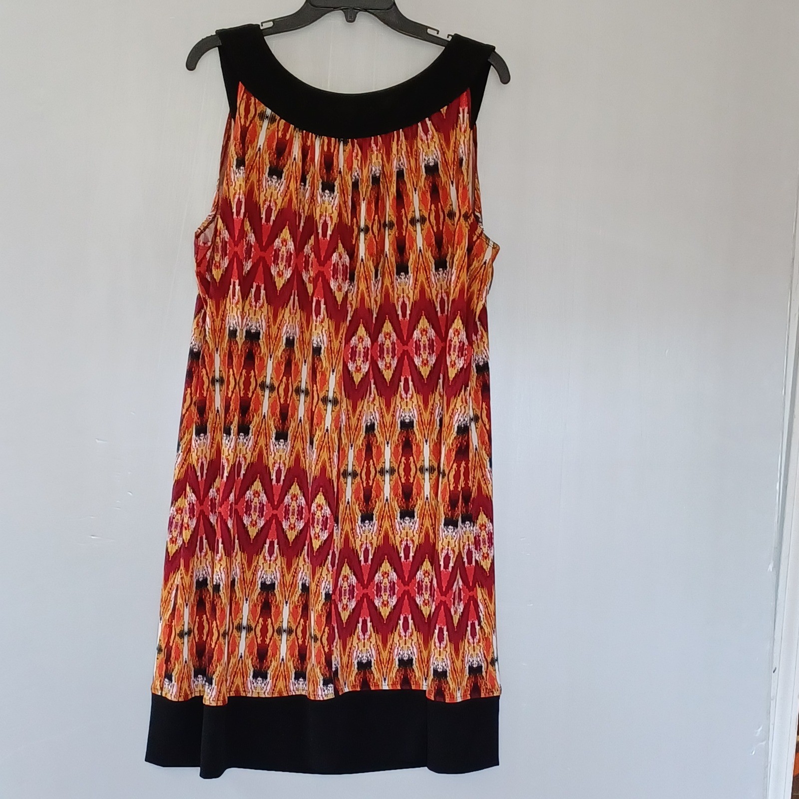 Ronni Nicole Womens 18W Ikat Print Sleeveless Shift Dress Red Orange Black 50838