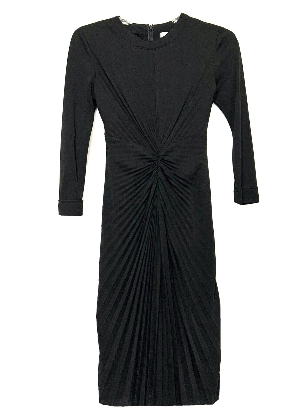 Chetta B Women’s Dress Size 2 Black Ruched Pleated Long Sleeve Midi Stretchy