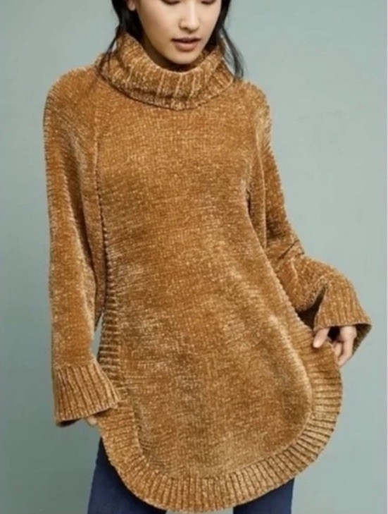 Moth chenille camel turtleneck extra long sweater dress length-Sz XS-A36