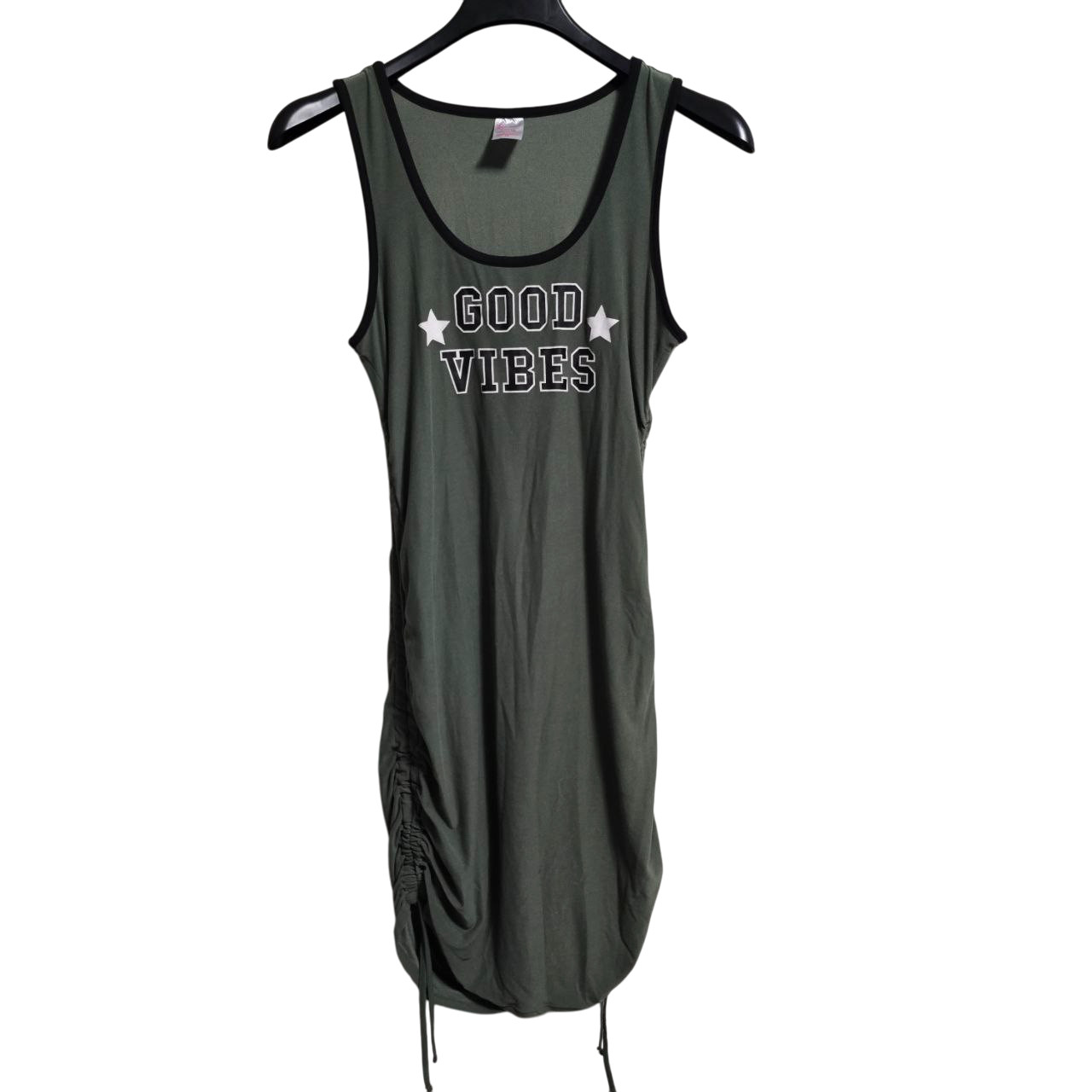 No Bounderies Good Vibes Cinched Side Bodycon Dress Olive Green Size L (11-13)