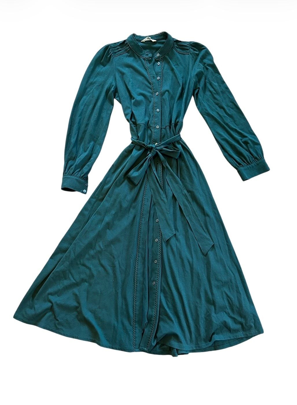 Boden Teal Long Sleeve Button-Front Shirt Dress with Belt