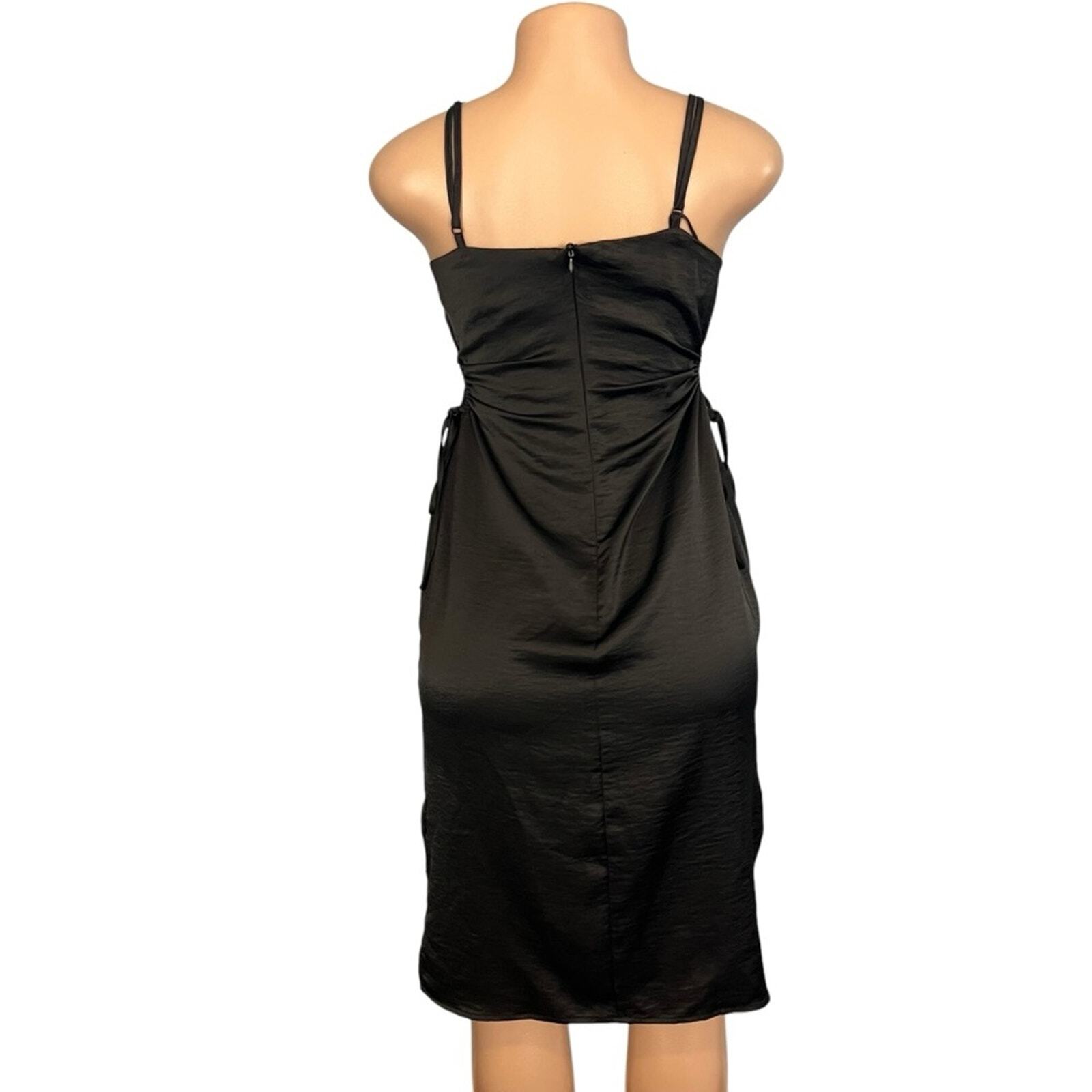 House of Harlow 1960 Solid Black Open Drawstring Sides Satin Mini Dress