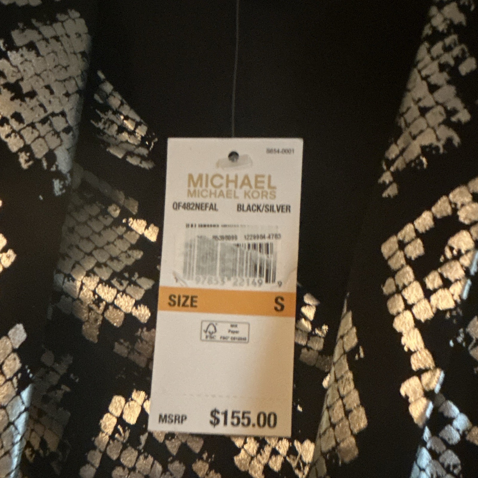 Michael Kors Black/Silver Sequin Animal Print Mini Dress V-Neck Long Sleeve S