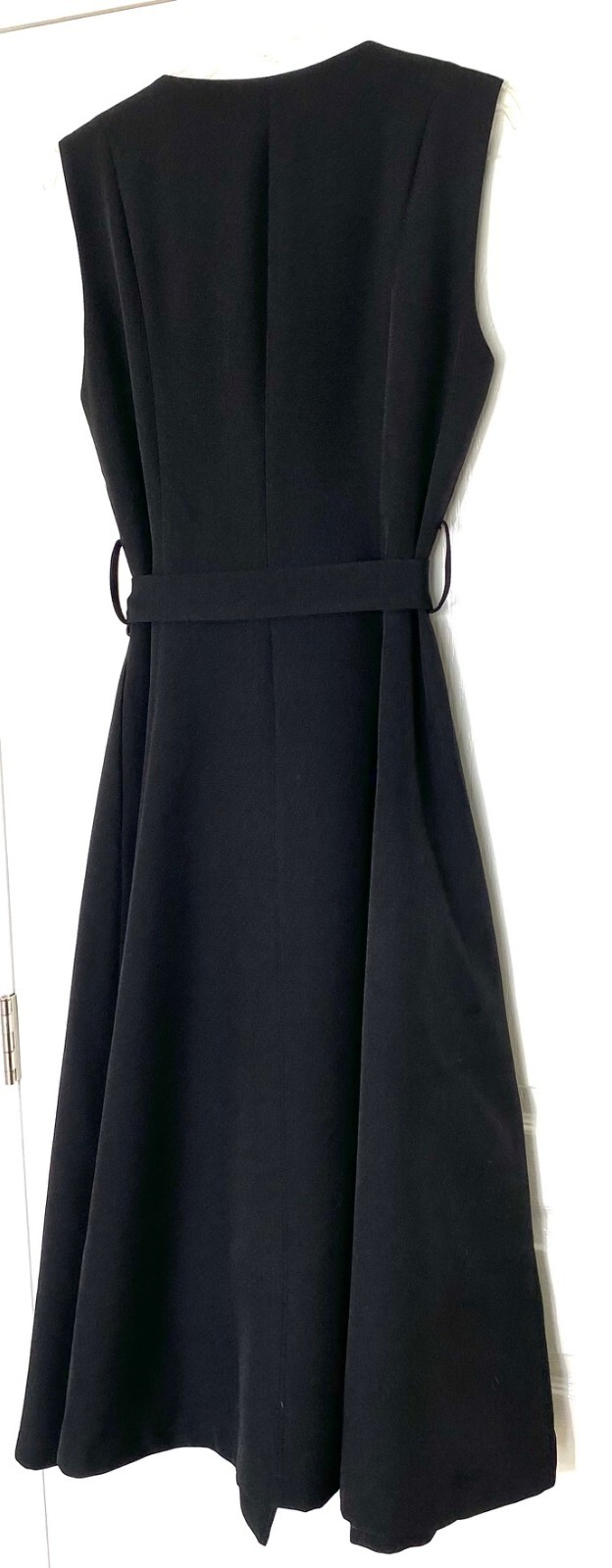 GRACIA Black Wrap Tie Waist Snap Button Sleeveless Trench Midi LBD Dress M = 6/8