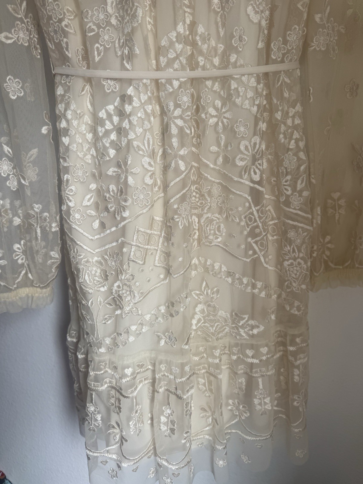 Needle & Thread Tulle Embroidered Floral Long Sleeve Ruffle Mini Dress Size 2