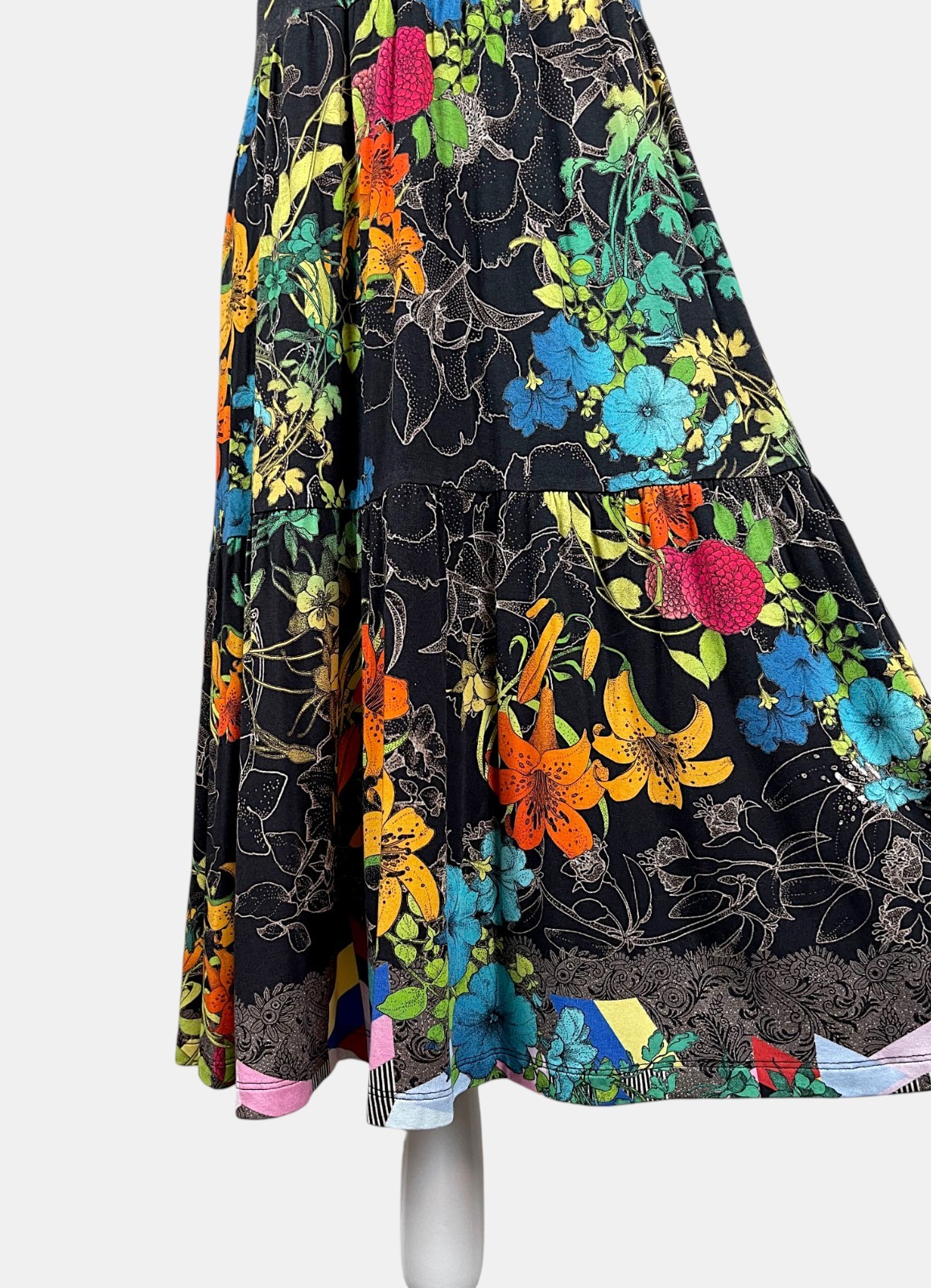 Johnny Was Nero Sequence Tiered Midi Dress Tea Length Floral Boho Sz S