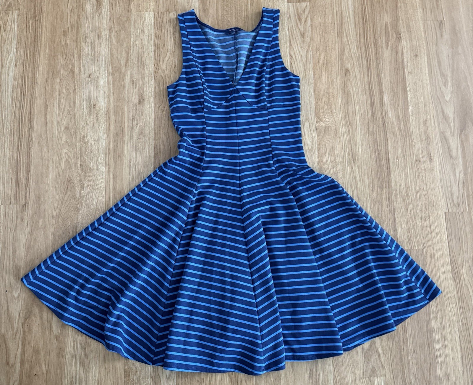 EUC Women’s Peter Som For DesigNation Blue Striped Fit And Flare Dress/V-Neck 6