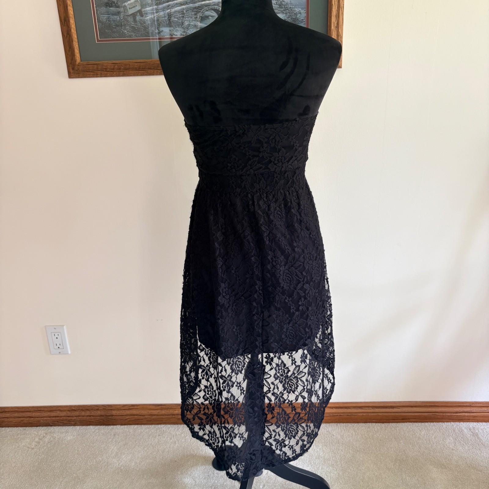 Deb Lace Strapless High Low Dress Womens Small Black Floral Party Cocktail