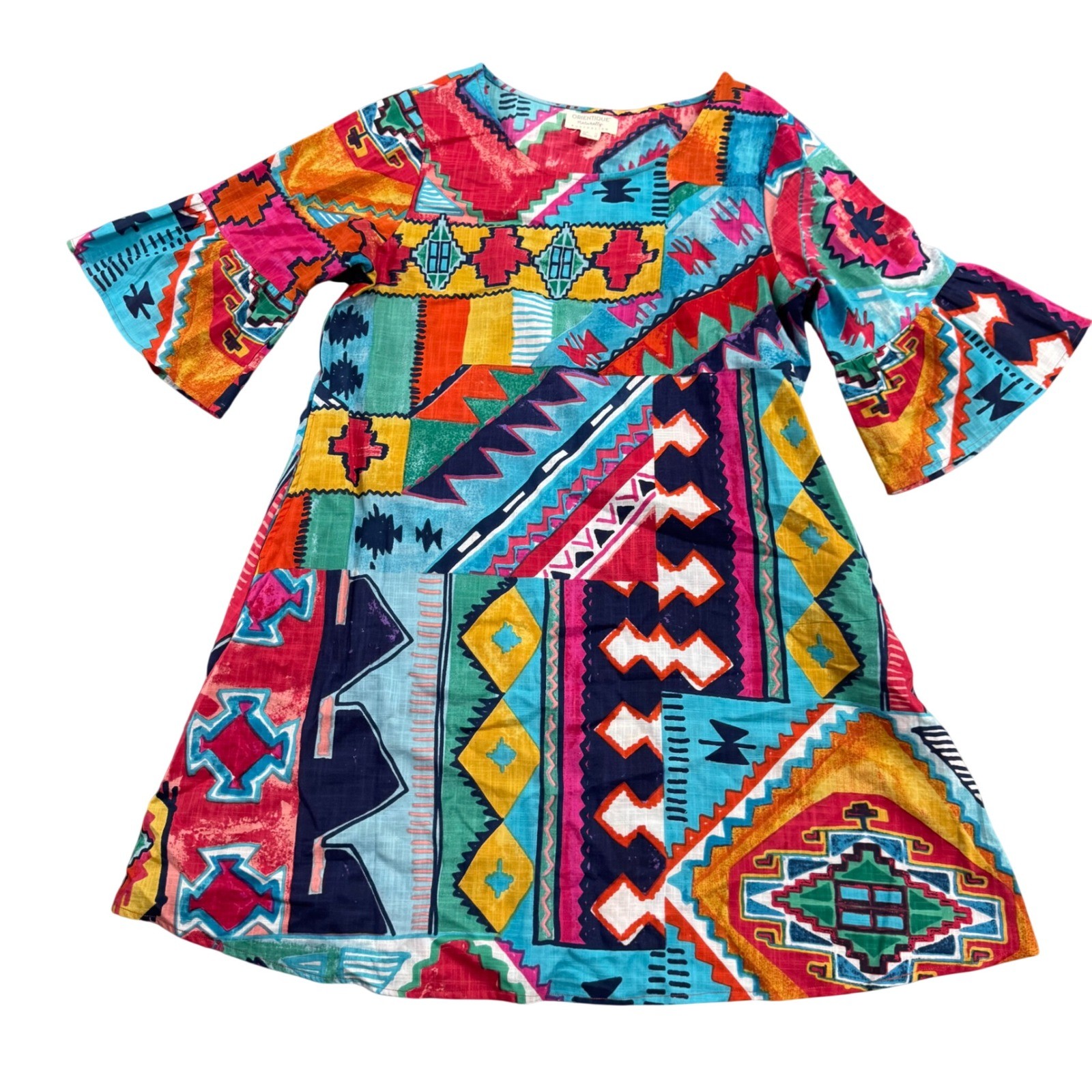 Orientique Naturally Colorful Multicolor Mini Dress Organic Cotton S/M Art Boho