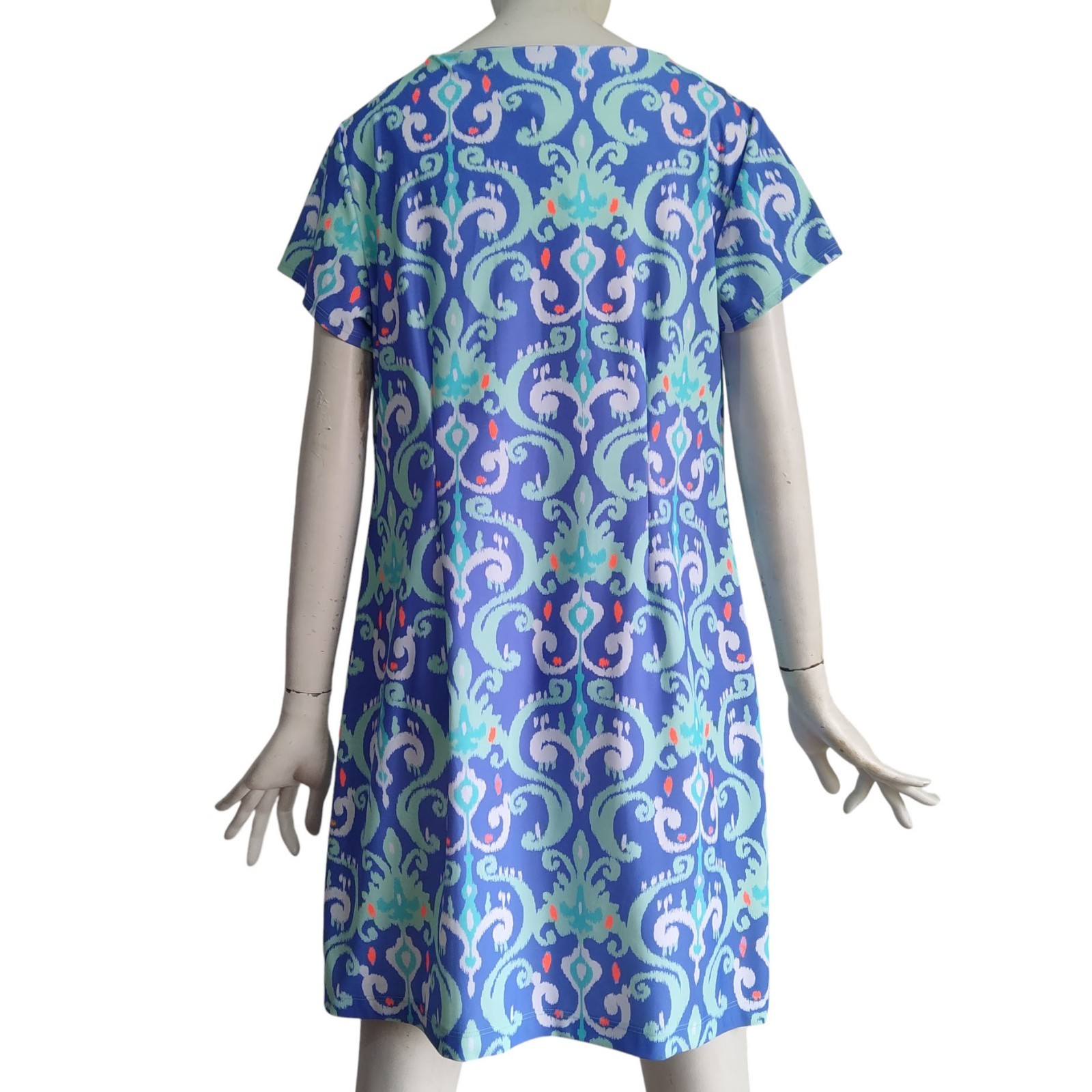 Britt Ryan Bohemian Print Pockets Nylon Spandex Stretch Mini Shift Dress Sz L