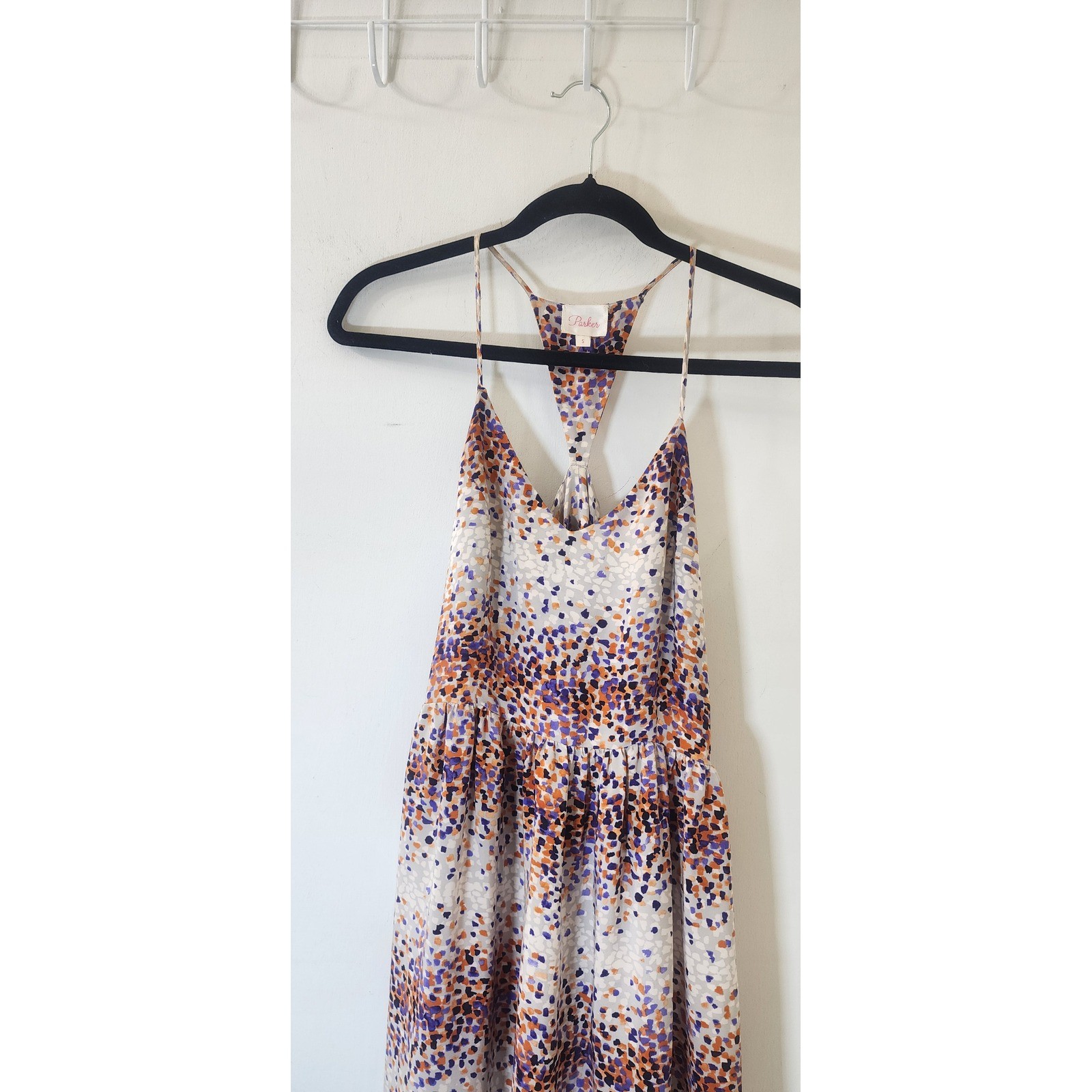 Parker Women Abstract Print Racerback Maxi Dress Purple Orange Multi Size S