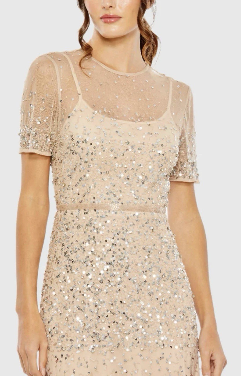 Mac Duggal 93909 Sz 10 Gold Embellished Illusion Neckline Long Gown $698