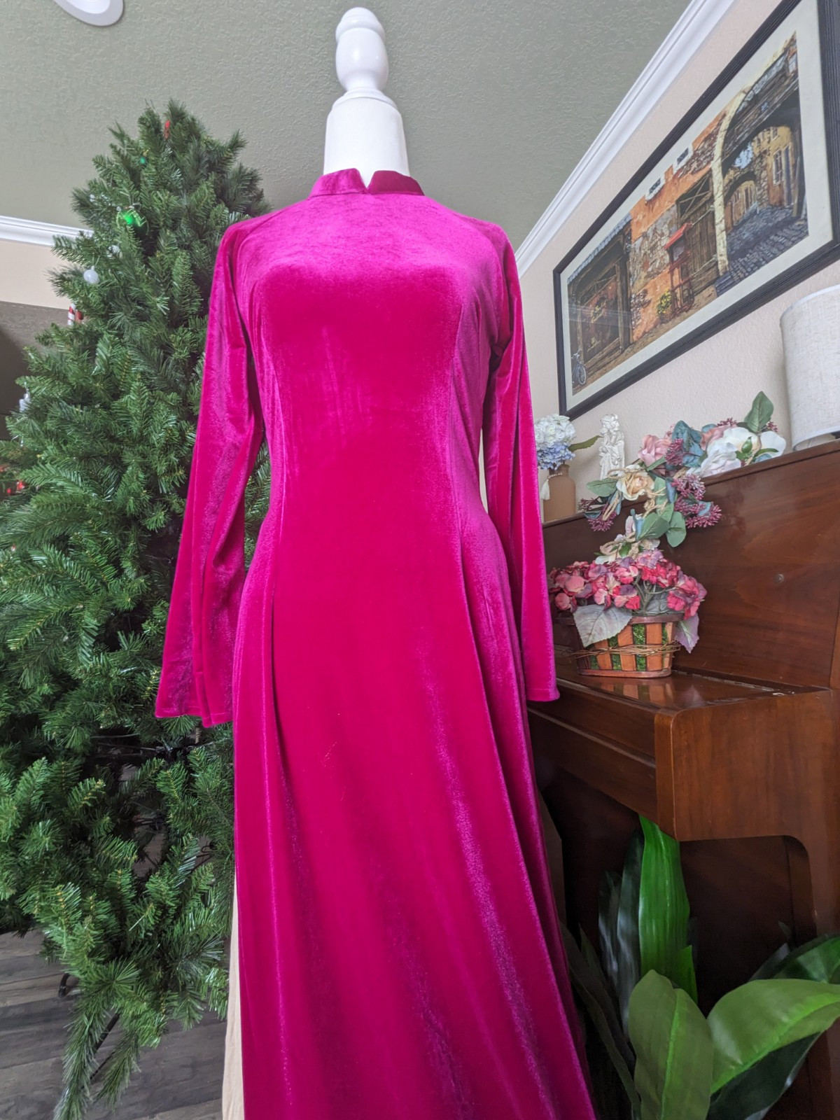 Ao Dai Nhung Hồng Đậm (S, M, L,XlL, 2XL, 3XL) – Kèm Quần