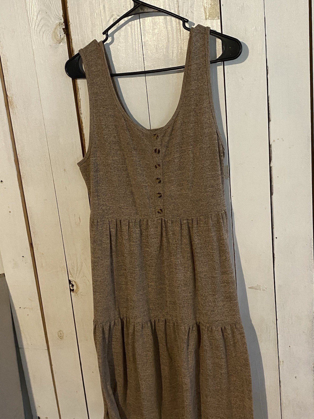 SHEIN Brown Solid Knit A-Line Dress Scoop Neck Sleeveless Button Tiered XL