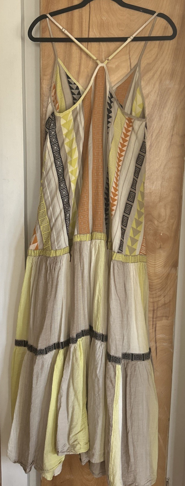 Devotion Twins Skiropoula Long Maxi Dress Cotton Geometric Tiered Boho One Size