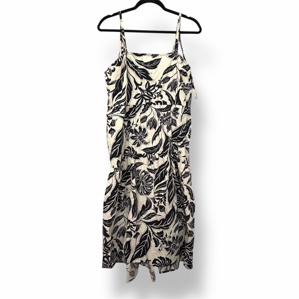 Who What Wear Batik Floral Burch Midi Dress Black & White