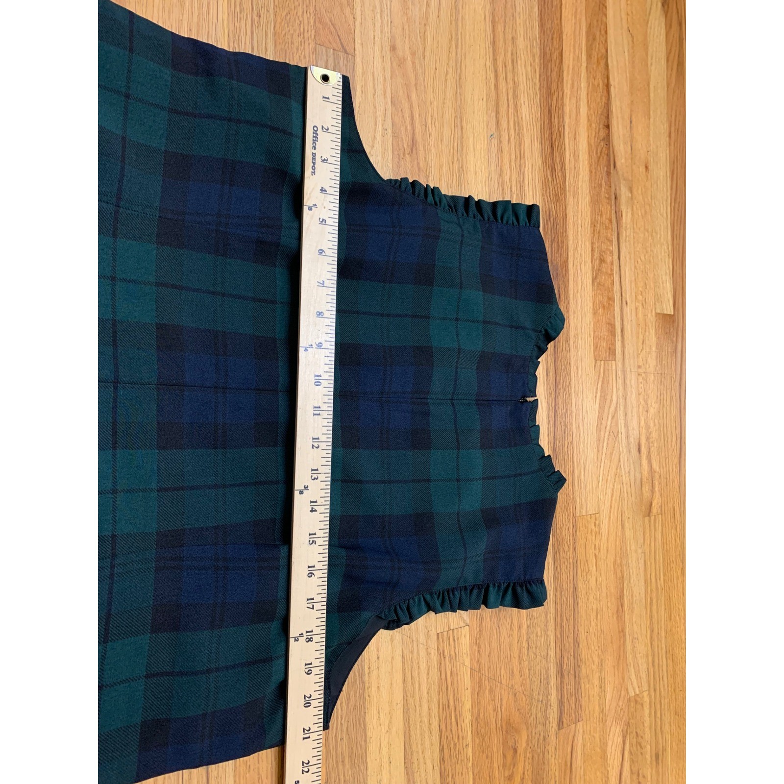 J.Crew Black Watch Plaid Ruffle Neck Shift Dress Green Blue Tartan Size 18