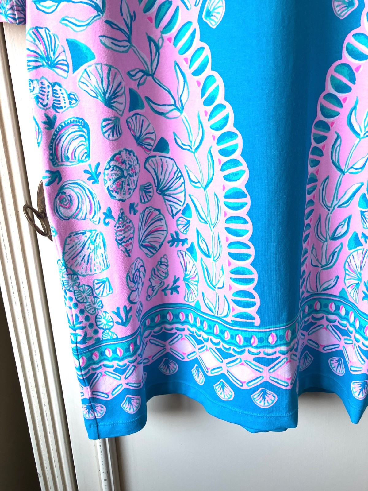 Lilly Pulitzer Tana Turquoise/Pink Shell Print UPF Stretch T Shirt Dress XS NWOT