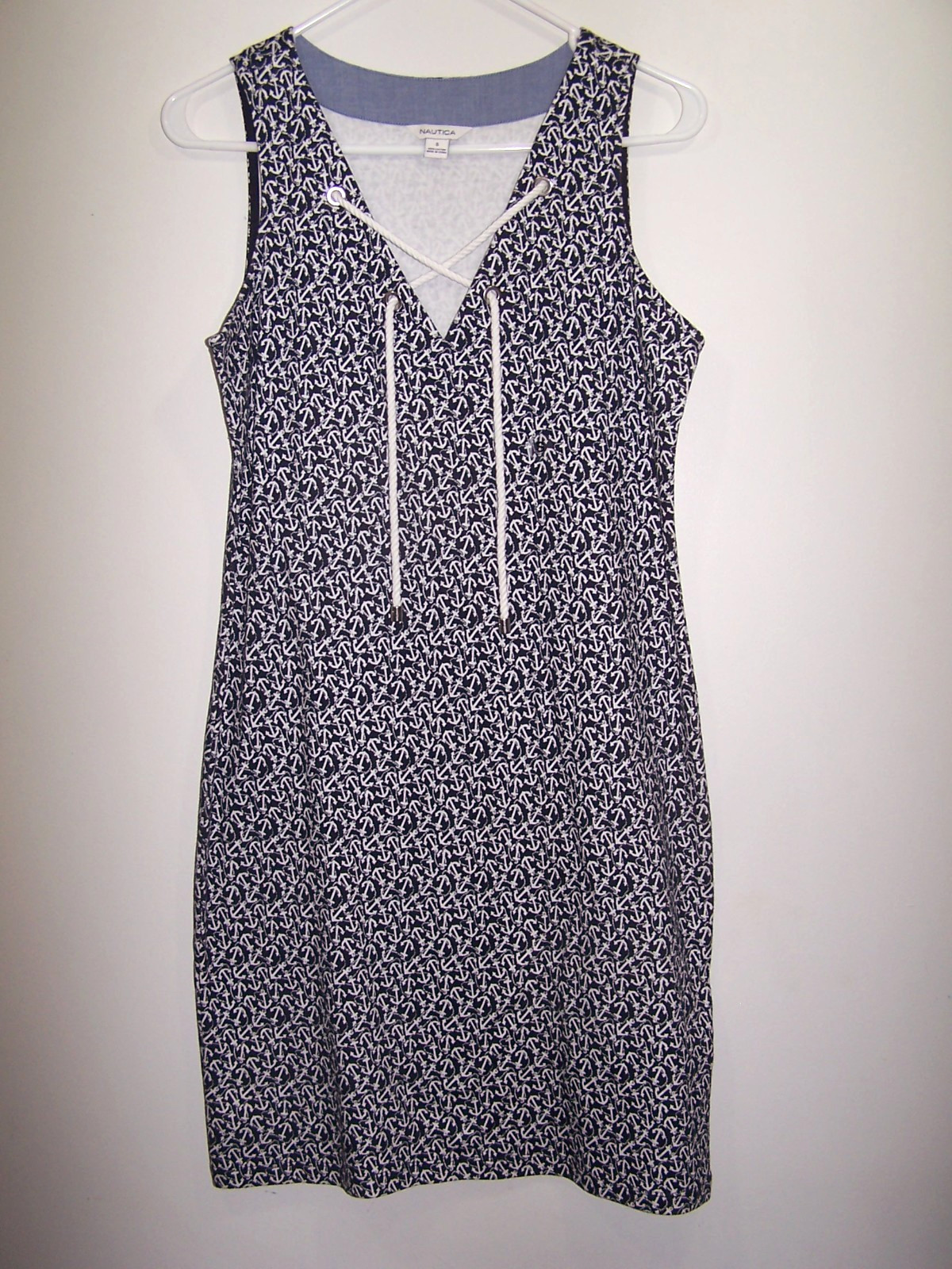 NWOT – Nautica Sleeveless Knee Length Cotton Dress, Anchor Pattern – Size S