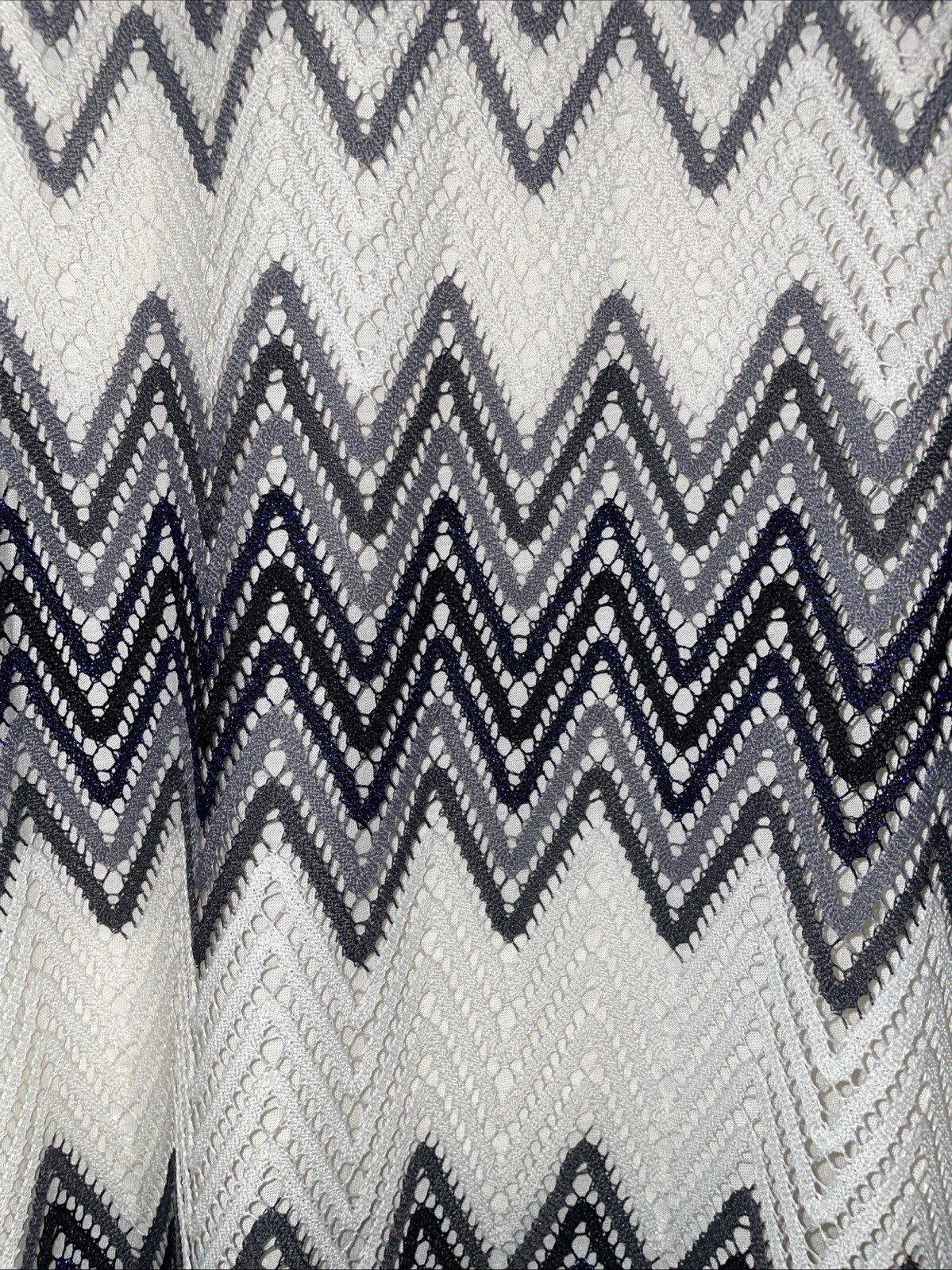 NWT Mechant Crochet Blue White Grey Zig Zag Chevron Bold Pattern Dress X-Large