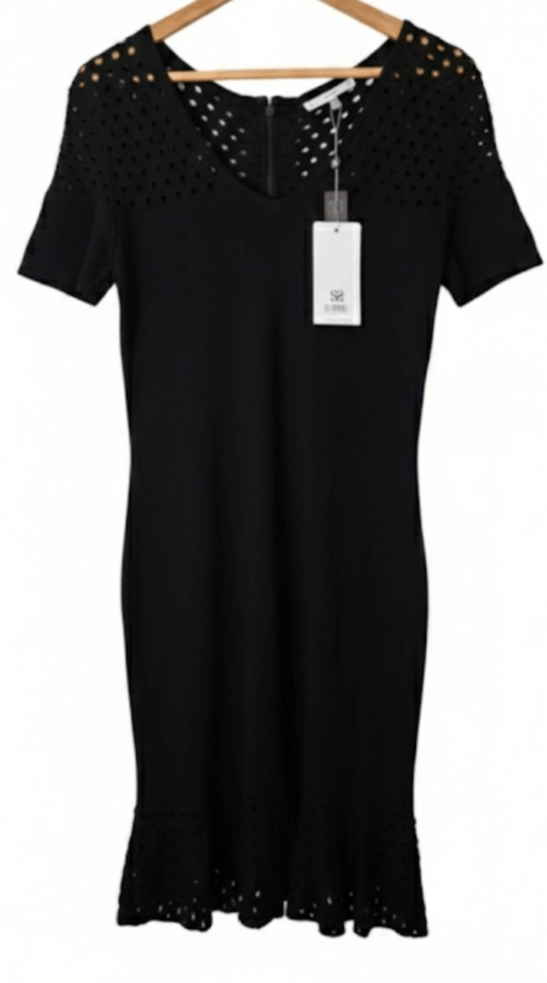 Sioni womens medium stretch knit sweater dress eyelet black stretch