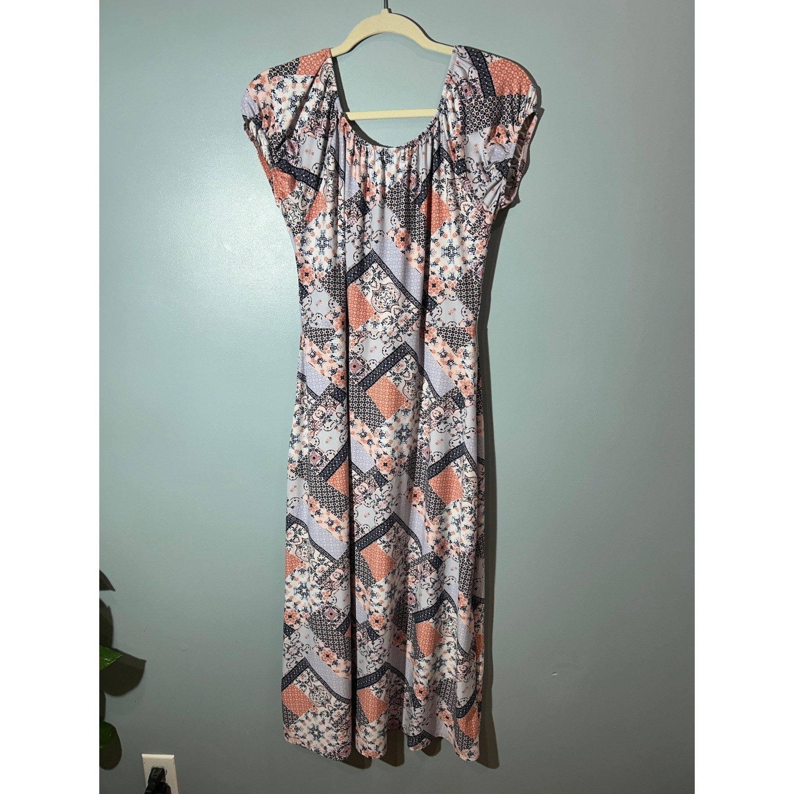 No Boundaries Womens Patchwork Floral Hi-Low Dress Peach Navy Size L 11-13