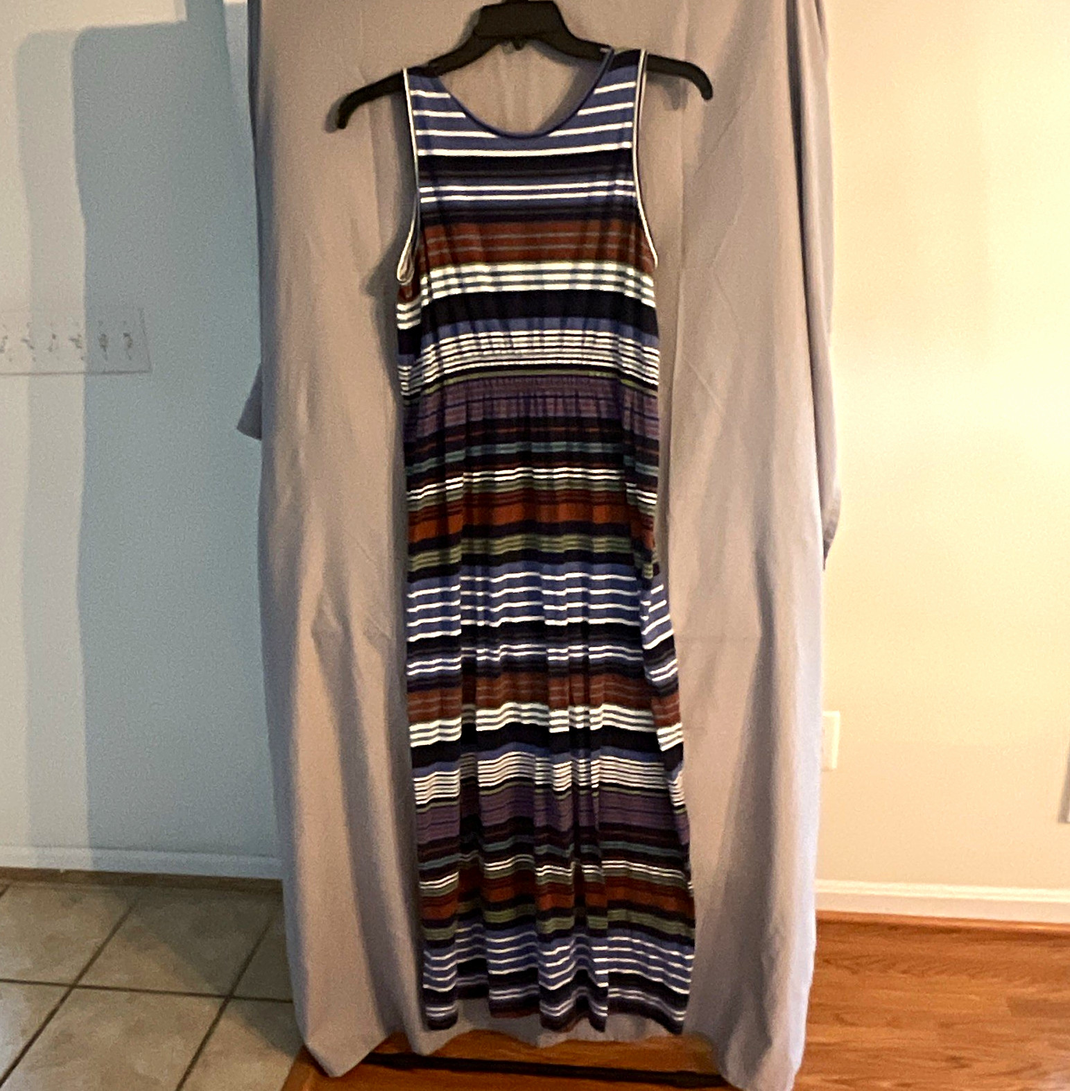 Eddie Bauer Women’s L Sleeveless Striped Knit Cotton Midi Dress Scoop Neck #4