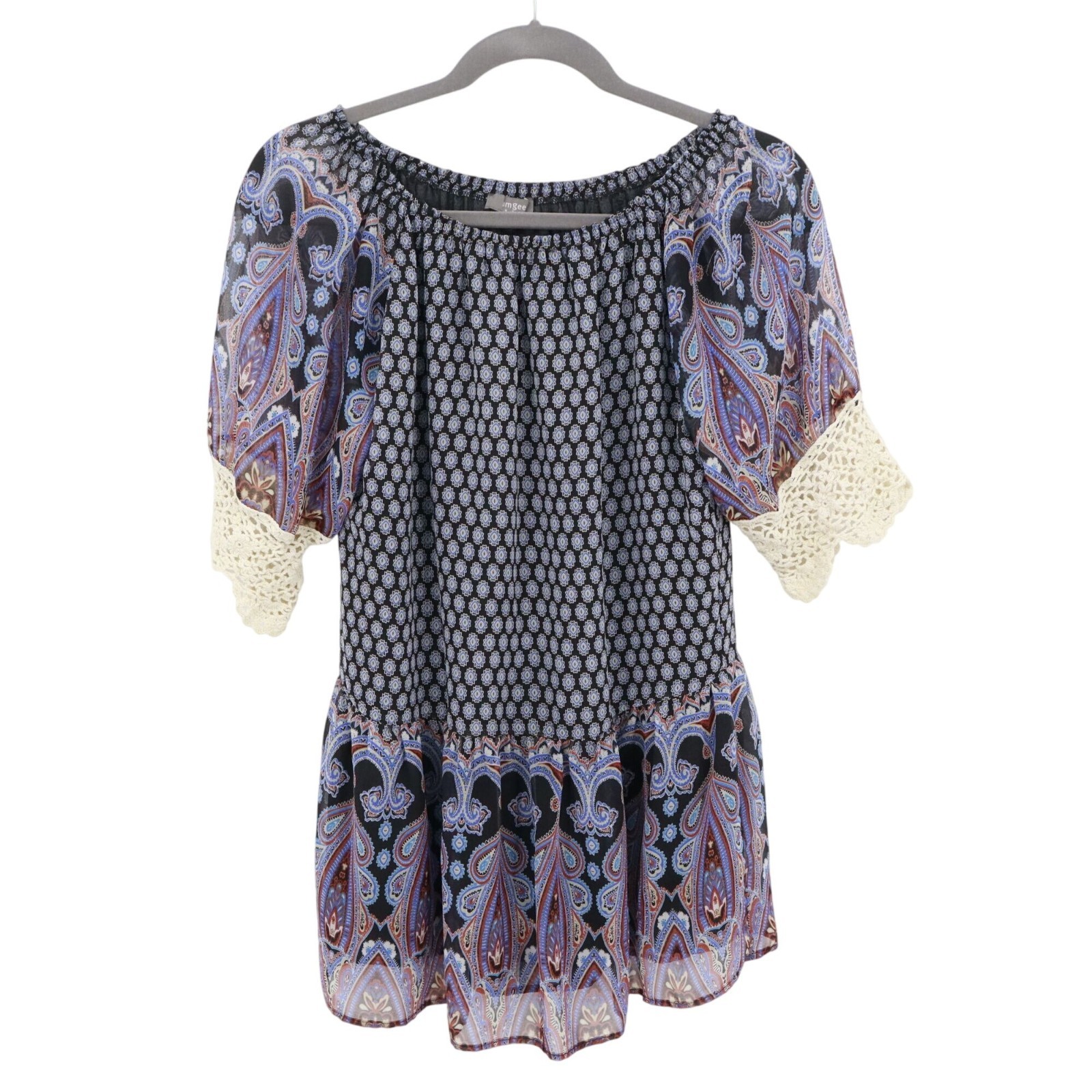 Umgee Paisley Dress Womens M Black Boho Bohemian Dainty Feminine Peasant Flowy