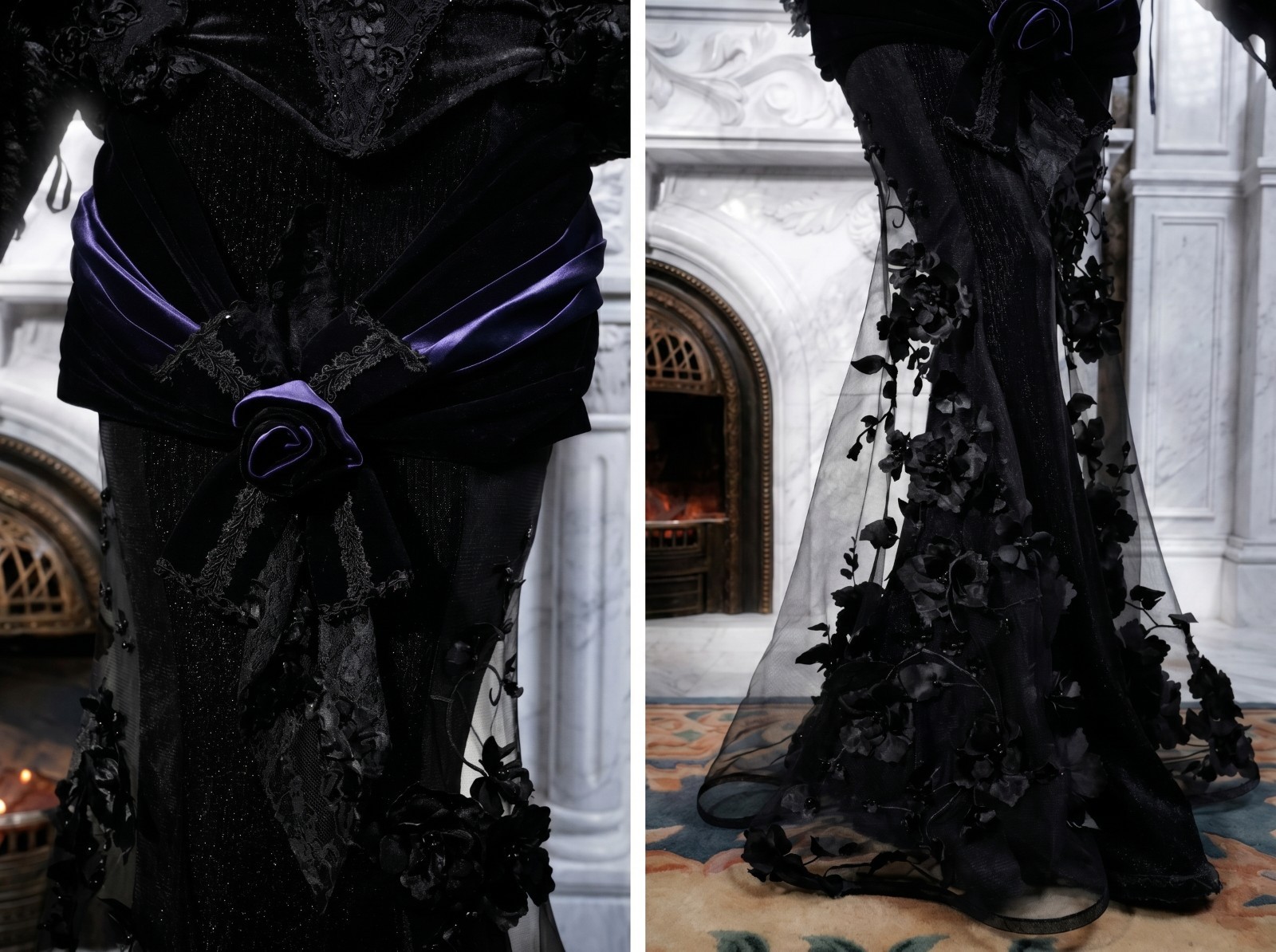 Mourning Day Gothic Beaded Embroidered Fishtail Maxi Dress