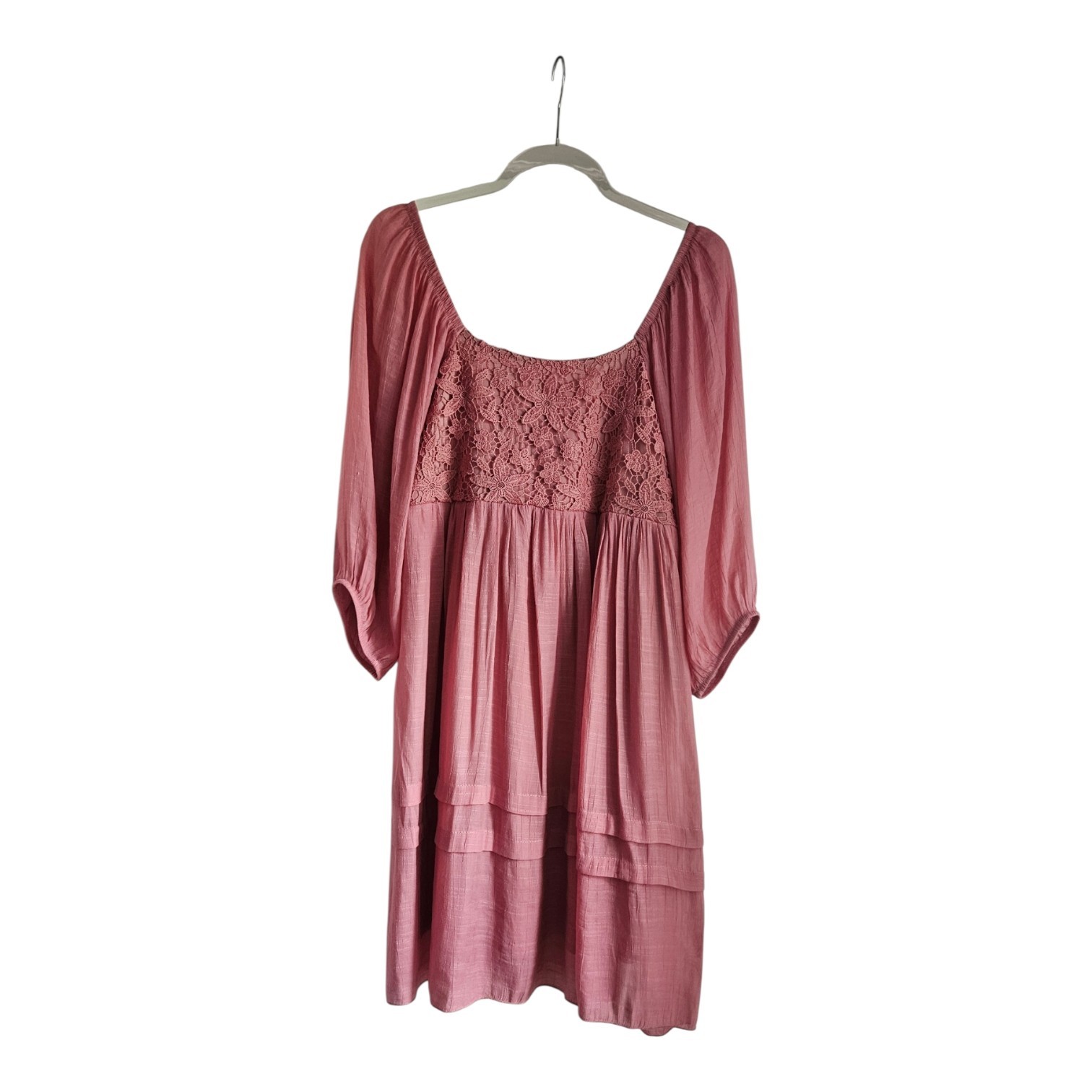 J. Gee Womens L Mini Dress Pink On/Off Shoulder Lace Bodice Smocked Romantic