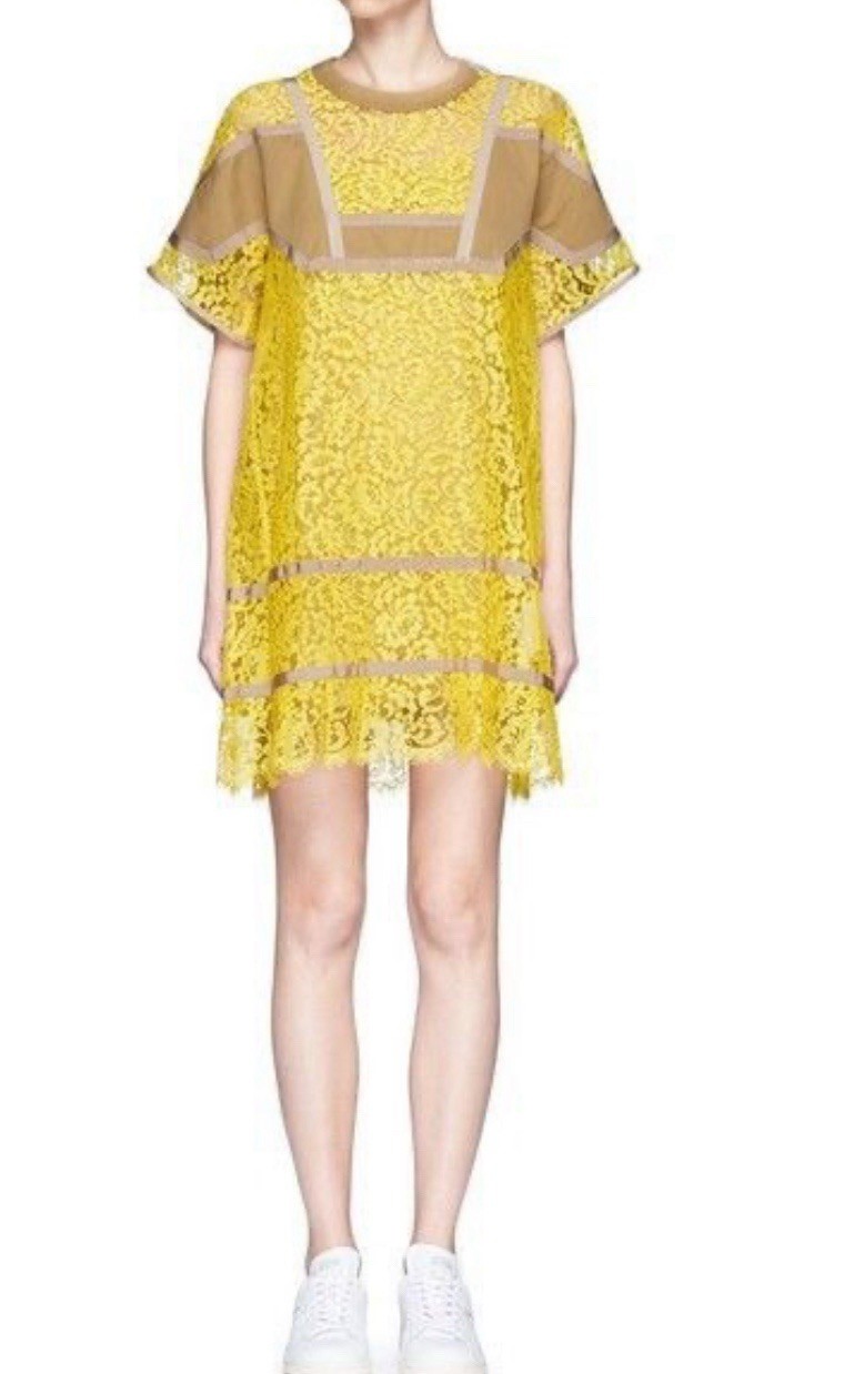 SACAI Dress 2017 Resort SS Yellow Lace Dress Lace top Sz 2 READ