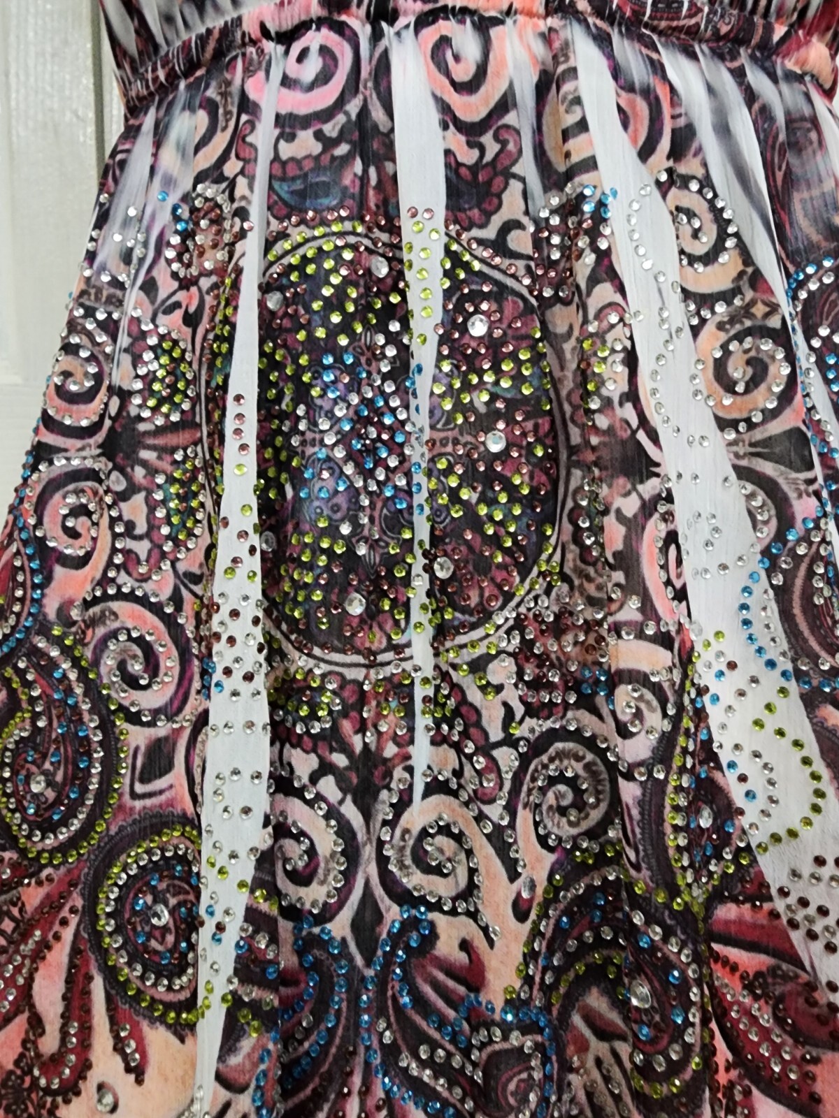 S-12 Braided Strap Asymmetrical Hem Rhinestone Empire Waist Dress Size Small