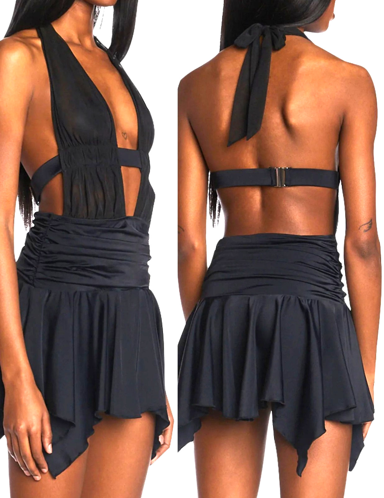 Generation Kiss Dolls Kill Mini Halter Dress Small Black Starlet Ruched Waist
