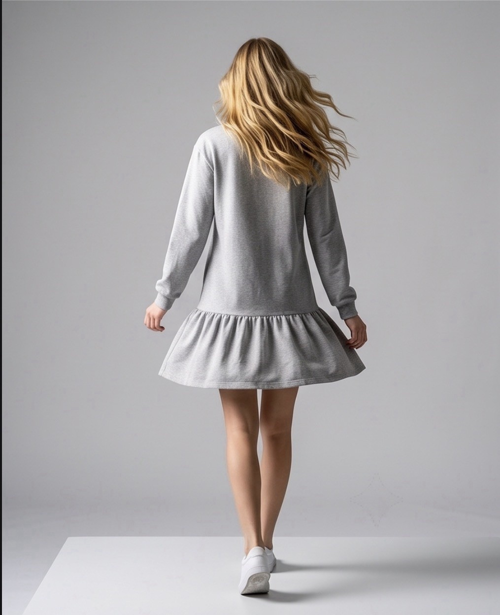 Gray Sweatshirt Dress Crewneck Ruffle Peplum Hem Long Sleeve Womens Medium NWOT