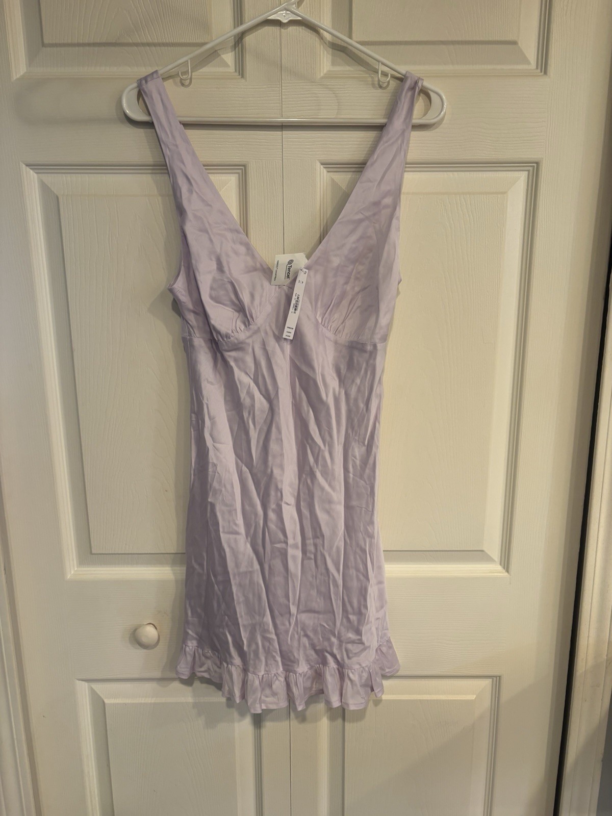 Victoria’s Secret PINK Satin Mini Slip Dress Sz S Lavender Ruffles Side Zip NWT