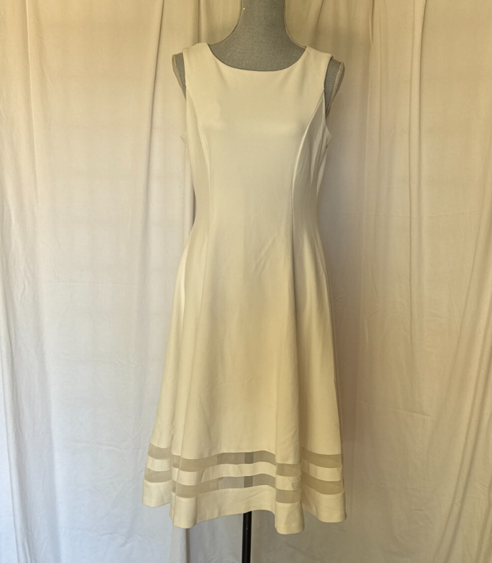 Calvin Klein Illusion trim fit & flare sleeveless white midi dress size 8