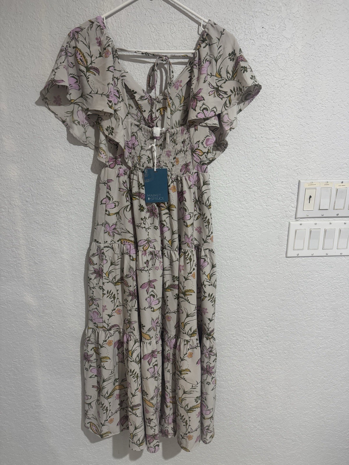 Market & Spruce Summer Spring Dress Floral Women’s Small Beige Pink Boho (F)