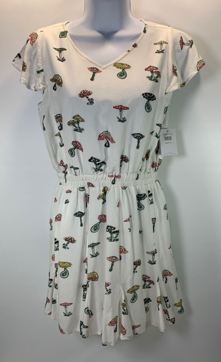 O’Neill Mushroom Print V-Neck Dress NWT Casual Mini Cottagecore Skater