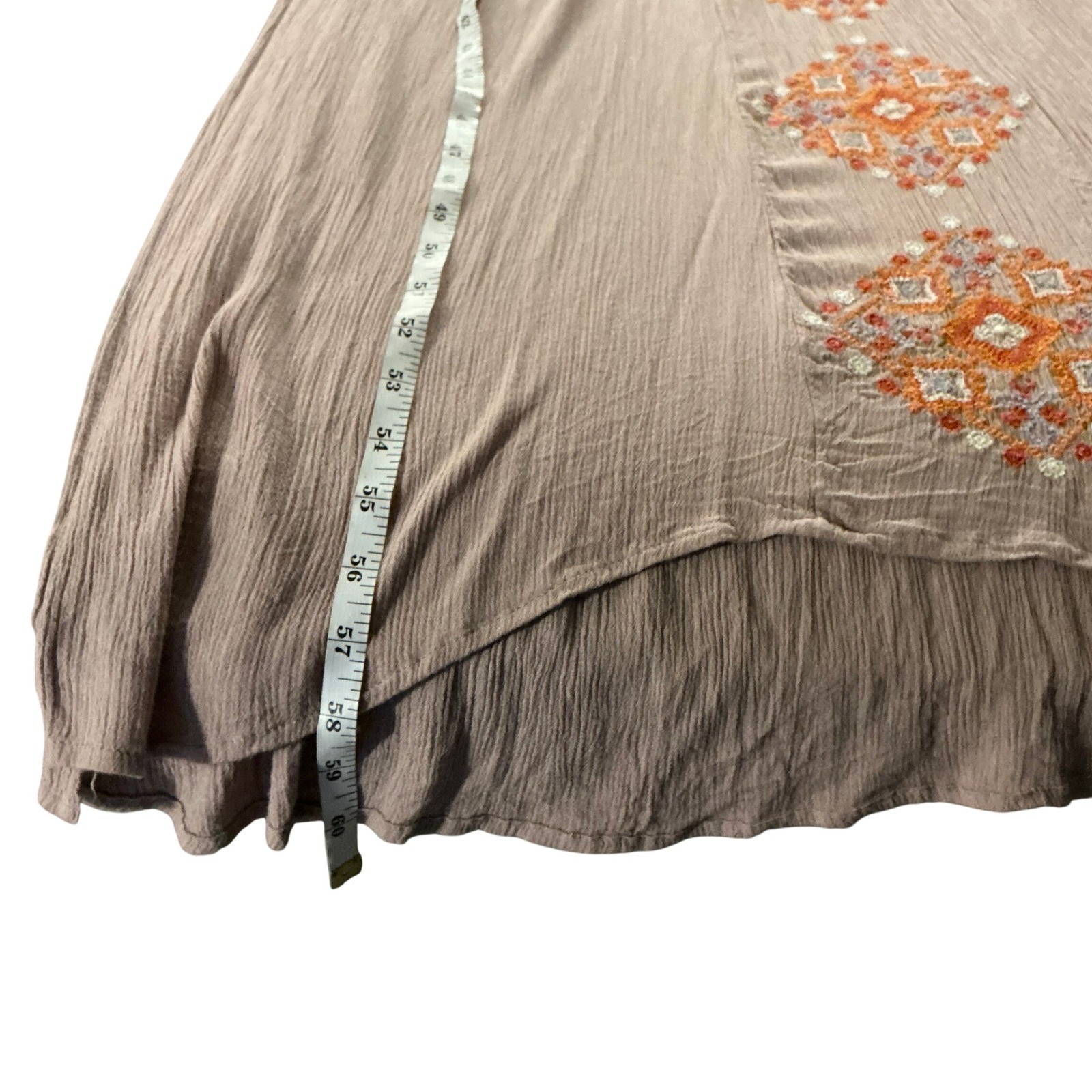 O’Neill Womens XL Boho Embroidered Gauze Maxi Dress Mauve Pink V-Neck Tassels