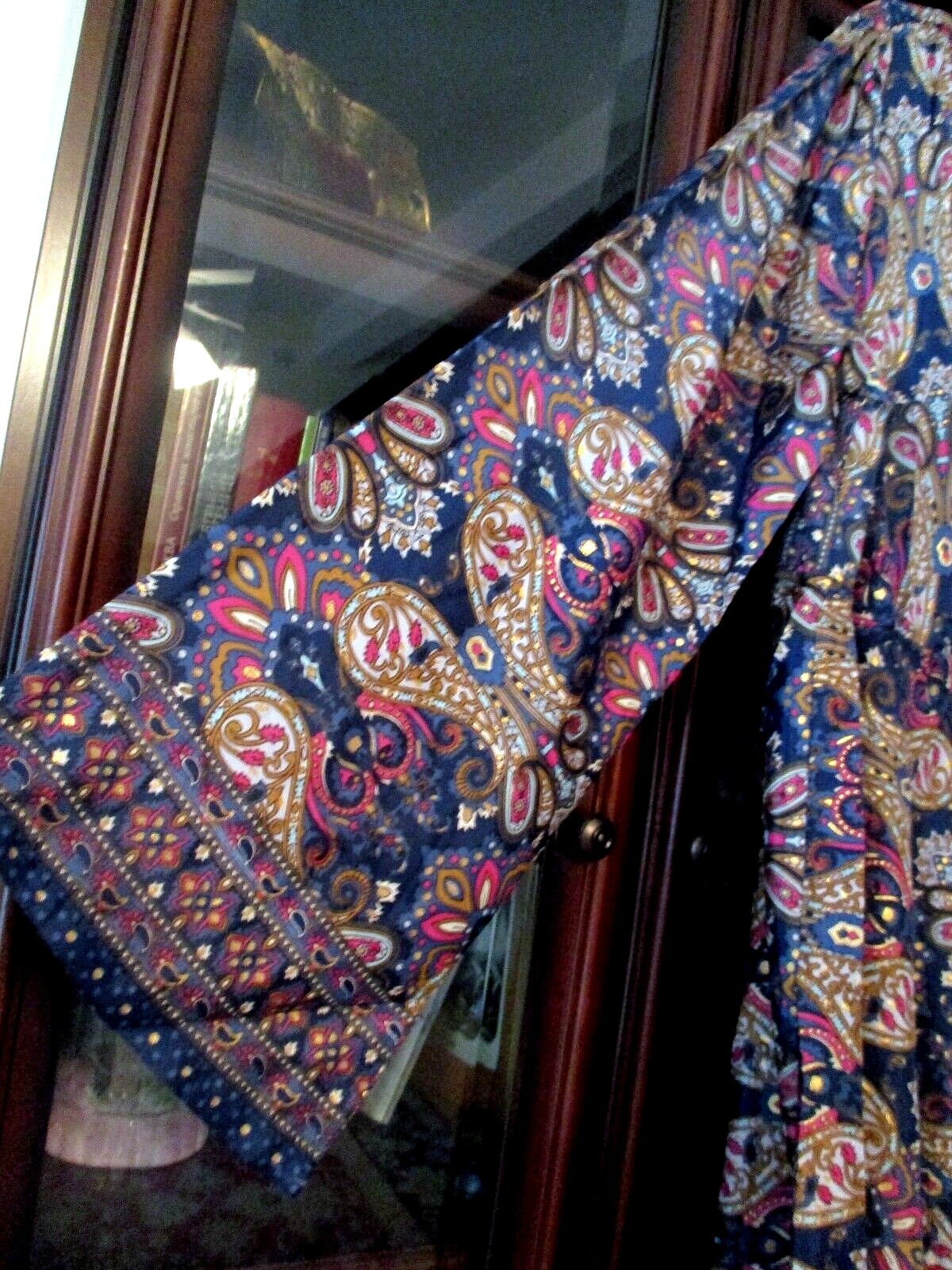 NWT Step In Style Royal Blue Gold Foil Paisley Bell Slv Boho Maxi Dress 1X 2X 3X