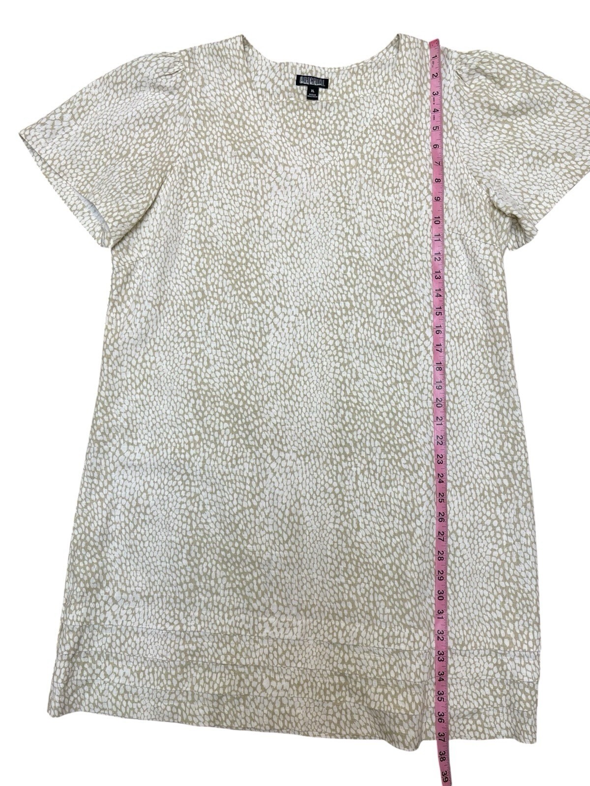 Original Nicole Miller XL Linen Blend Tunic Top V Neck Beige Short Sleeve